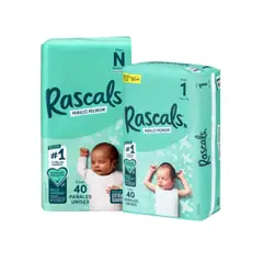 RASCALS - Set Pañales Recien Nacido x40 Unds + Pañales T1 x40 Unds