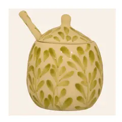 GENERICO - Azucarera Con Cuchara Rio En Cerámica Pintada A Mano Diseño Olivo Color Verde