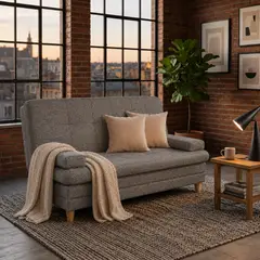 DECOLUM - SofáCama Tous 3 Posiciones con Brazos Tela Lino + cojines Beige