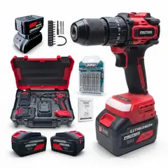 PROTOOL - Taladro Percutor Atornillador Rojo 68v Inalámbrico 2 Baterías Brushless + OBSEQUIO