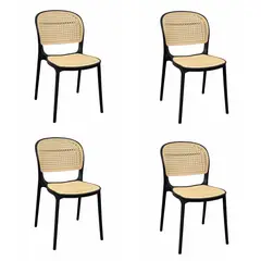 DISTRIONLINE - Set X4 Sillas Viena Tipo Mimbre Color Negro
