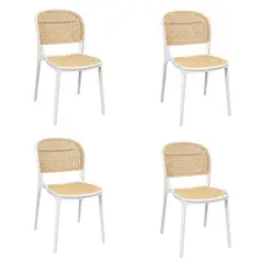 DISTRIONLINE - Set X4 Sillas Viena Tipo Mimbre Color Blanco