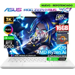 ASUS - Portátil Gamer ROG ZEPHYRUS AMD Ryzen 9 270 RAM 16GB SSD 2 TB RTX 5060 8 GB 120Hz
