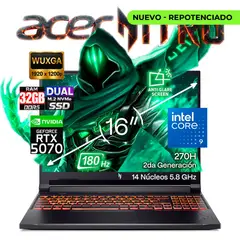 ACER - Portátil Gamer Nitro V16 ANV16.72.933F Intel Core 9 270H RAM 32GB SSD 5 TB RTX 5070 8 GB 180Hz