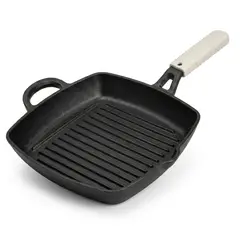 GENERICO - Sartén Cuadrado Grill Hierro Fundido 23cm Parrilla Antiadherente Natural Calidad Premium