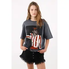 TENNIS - Camiseta oversize con estampado fotográfico en algodón gris para mujer