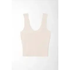TOPMARK - T-shirt ceñida con escote profundo en U de algodón beige para mujer