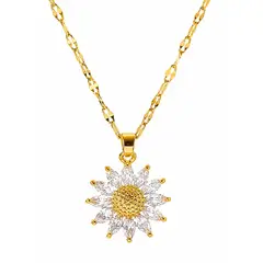 GENERAL - Collar Mujer Girasol Chapado Oro 18K Con Zirconias Brillantes Elegante