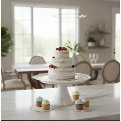 INFANTILES CAJUROMIX - Base Porta Torta Con Pedestal Para Postres Decorativa Blanca