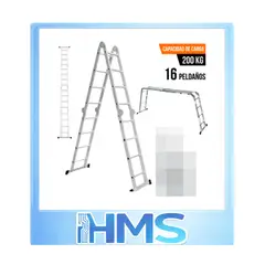 GENERICO - Escalera Multiusos Plegable 16 Pasos Aluminio 200Kg Extensible Profesional