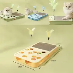 ZOCOCIO - Rascador Interactivo Para Gatos Con Pluma Pelotas Agujeros Amarillo