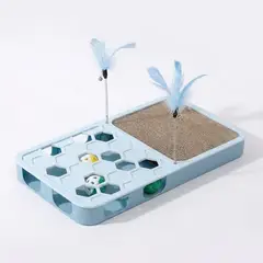 ZOCOCIO - Rascador Interactivo Para Gatos Con Pluma Pelotas Agujeros Azul