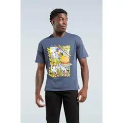 KOAJ - Camiseta azul con estampado de Bob Esponja y cuello red Hombre
