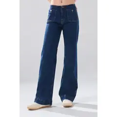 KOAJ - Jean palazzo azul medio con bota ancha y bolsillos Mujer