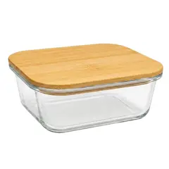 GENERICO - Recipiente Vidrio y Bambú 800ml ¡Capacidad Ideal para Comidas Frescas, Sin Tóxicos y Mucho Estilo