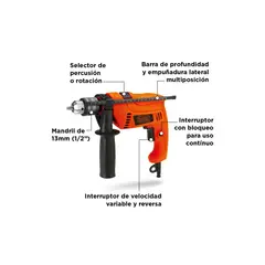BLACK+DECKER - TALADRO PERCUTOR 12 PULG 550W HD555-B3