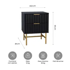 RELAN - Mesa de Noche Manhattan estilo madera roble negra con detalles acanalados