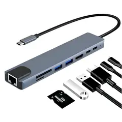 GENERICO - Adaptador Tipo C Con 8 Puertos / Tipo C Sd Micro Sd Usb Hdmi