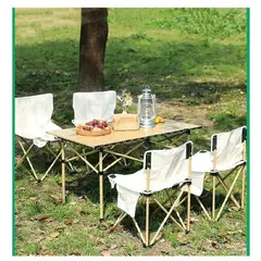 GENERICO - Juego Portatil de Mesa Plegable con Cuatro Sillas de Camping Aluminio Resistente