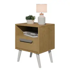AKIVOY - Mesa de Noche Nórdica con Cajón y Nicho Color Castaño