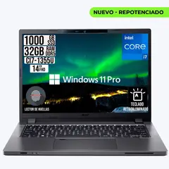 ACER - Portatil Travelmate Intel Core i7-1355U RAM 32GB SSD 1TB LCD 14 W11 Profesional
