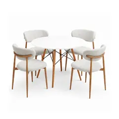 ENTRE NOS HOME - JUEGO DE COMEDOR PRATTO X4 - MESA REDONDA BLANCA 90 CM Y SILLAS LINO