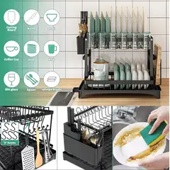 GENERICO - Escurridor De Platos 2 Niveles Multifuncional Organizador Color Negro