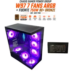 POWER GROUP - COMBO GAMER CHASIS 7 FANS W97 ARGB + FUENTE 750W 80+ BRONZE – VIDRIO TEMPLADO - NEGRO