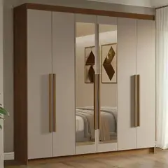 MADESA - Closet Venus 6 Puertas 4 Cajones 2 Espejos MarrónCrema