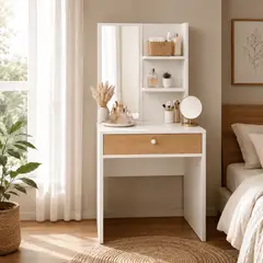 DKO DESIGN - Tocador Touluse Con Espejo Repisas 140x70x40cm Blanco-Madera