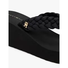 TOMMY HILFIGER - Sandalias negro de cuña con tiras trenzadas