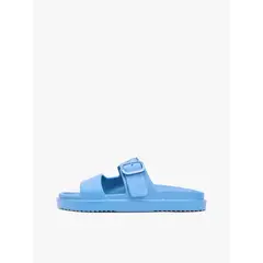 TOMMY HILFIGER - Sandalias celeste con tira doble y logo esmaltado