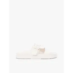 TOMMY HILFIGER - Sandalias beige con tira doble y logo esmaltado