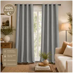 ONE PIXEL - Cortina Blackout 100% Anti Luz, 1 Paño 215X130 Textura Lino - Gris