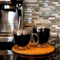 MIELTECH - 2 Tazas Café Doble Pared Borosilicato 150ml Pocillo Mug