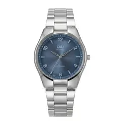 Q&Q - Reloj Plateado Fondo Azul Q954J205Y Original Para Hombre Acero + Caja