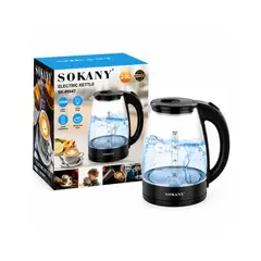 SOKANY - Hervidor de Agua Eléctrico SK-09047 2L Vidrio Negro
