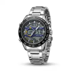 TIME - RELOJ GFOX ORIGINAL ACERO DOBLE HORA 2106 SUMERGIBLE PLATEADO AZUL
