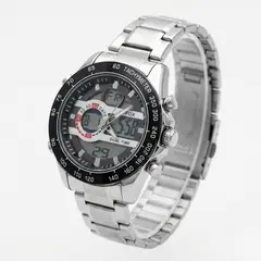 TIME - RELOJ GFOX ORIGINAL ACERO DOBLE HORA 2106 SUMERGIBLE PLATEADO NEGRO