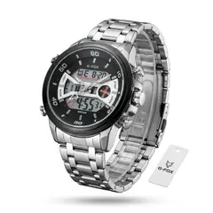 TIME - RELOJ GFOX ORIGINAL ACERO DOBLE HORA 1934 SUMERGIBLE PLATEADO