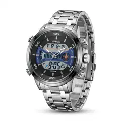 TIME - RELOJ GFOX ORIGINAL ACERO DOBLE HORA 1934 SUMERGIBLE PLATEADO AZUL