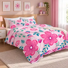 GENERICO - Edredón Acolchado Rosa Doble 140x190 + 2 Fundas - Suave Tipo Algodón - Caída Larga