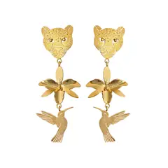 MERAKI - Aretes largos mujer bañados en oro 24kt - Aretes grandes - Aretes elegantes