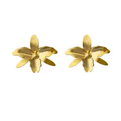 MERAKI - Aretes mujer de orquídea Bañados en oro 24kt - Aretes pequeños - Topos mujer