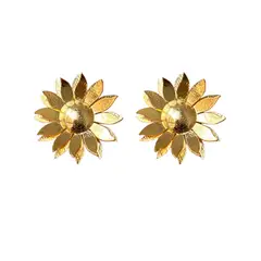 MERAKI - Aretes mujer girasol Bañados en oro 24kt - Aretes pequeños - Topos mujer