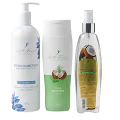 BELL FRANZ - Kit Rutina Corporal Coco 3 Pasos — Exfoliante, Aceite y Crema Hidratante
