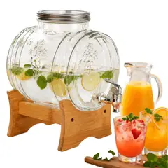 BUFFER FLASK - Dispensador De Bebidas De Vidrio Con Grifo y Soporte De Madera 5L Ideal Para Jugos y Bebidas