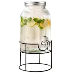 BUFFER FLASK - Dispensador De Bebidas 3.8L En Vidrio Con Base Metálica y Grifo Premium Para Hogar y Eventos