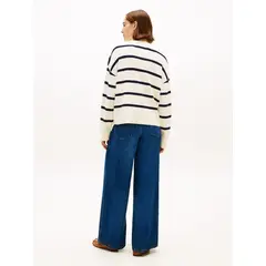 TOMMY HILFIGER - Saco blanco tejido amplio de punto con logo bordado
