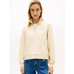 TOMMY HILFIGER - Saco amarillo tejido de felpa con cremallera de un cuarto y logo